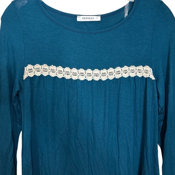 New Women's‎ Teal Ruffle and Lace Long Sleeve Top size Small - Picture 2 of 5